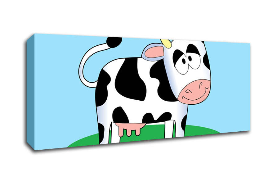 Picture of Happy Cow Baby Blue Panoramic Canvas Wall Art