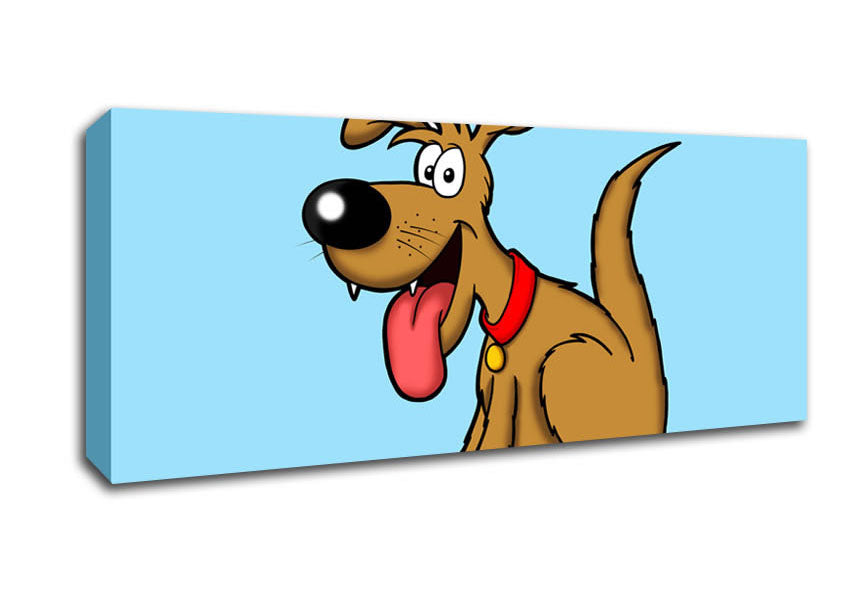 Picture of Happy Dog Cartoon With Tongue Out Baby Blue Panoramic Canvas Wall Art