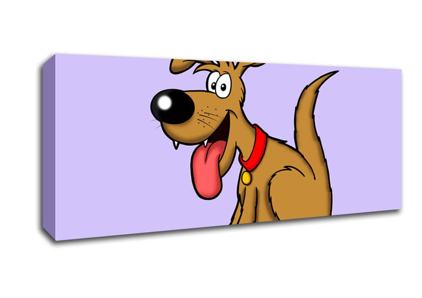 Picture of Happy Dog Cartoon With Tongue Out Lilac Panoramic Canvas Wall Art