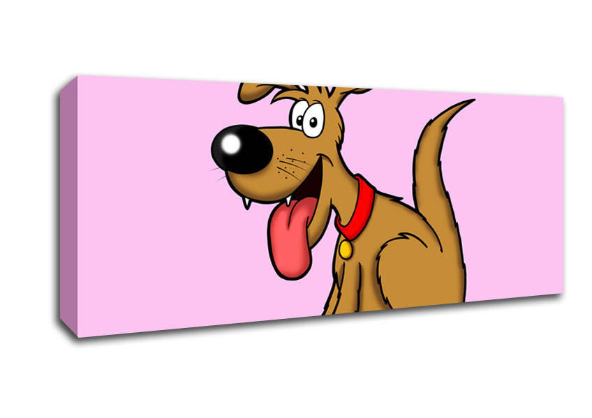 Picture of Happy Dog Cartoon With Tongue Out Pink Panoramic Canvas Wall Art