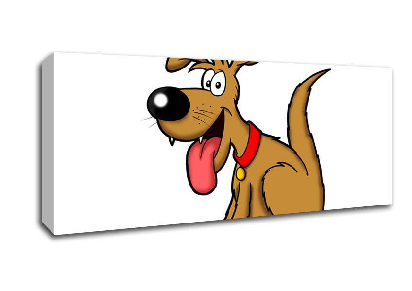 Picture of Happy Dog Cartoon With Tongue Out White Panoramic Canvas Wall Art