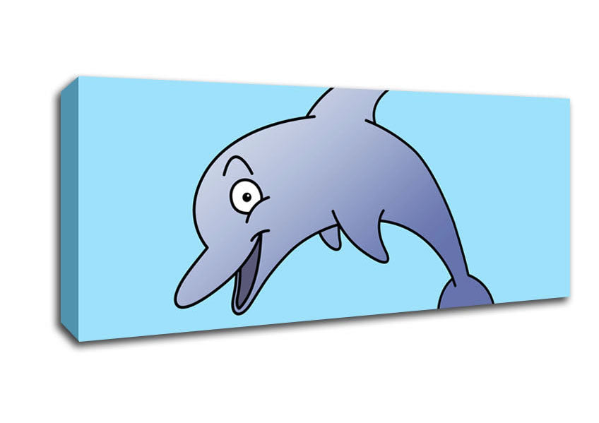 Picture of Happy Dolphin Baby Blue Panoramic Canvas Wall Art