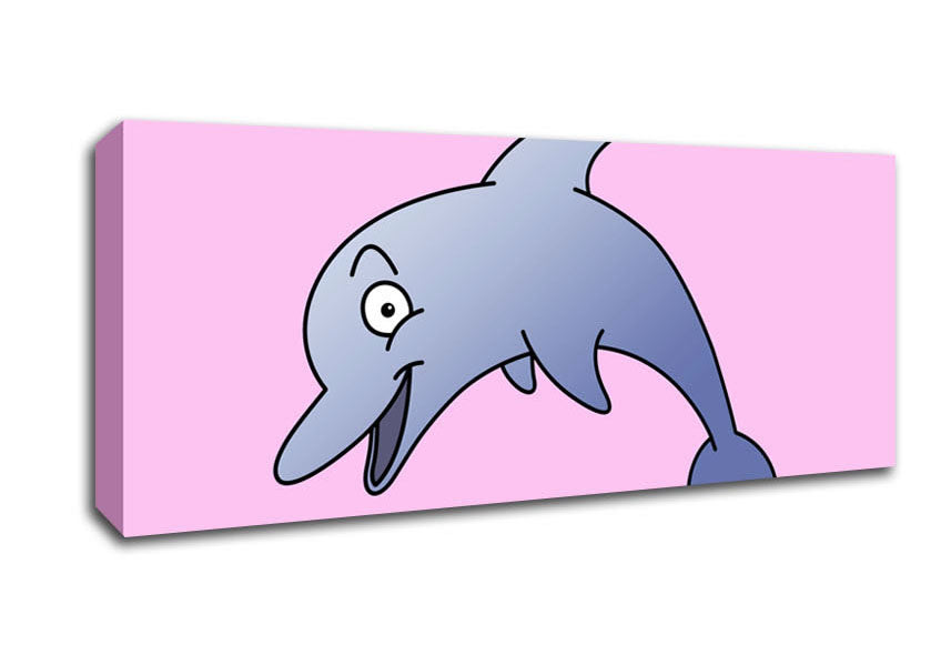 Picture of Happy Dolphin Pink Panoramic Canvas Wall Art