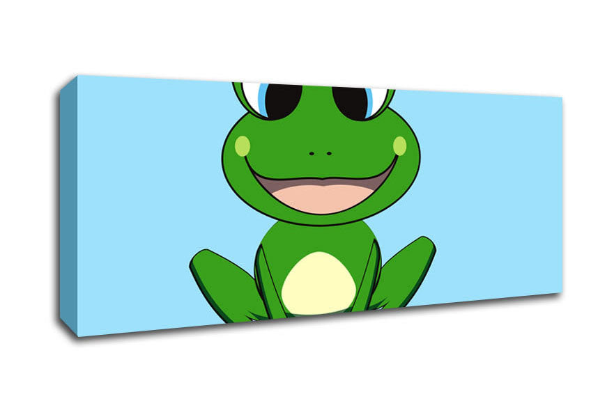Picture of Happy Frog Ready To Leap Baby Blue Panoramic Canvas Wall Art
