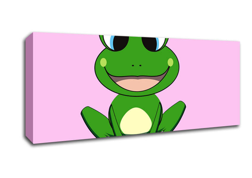 Picture of Happy Frog Ready To Leap Pink Panoramic Canvas Wall Art