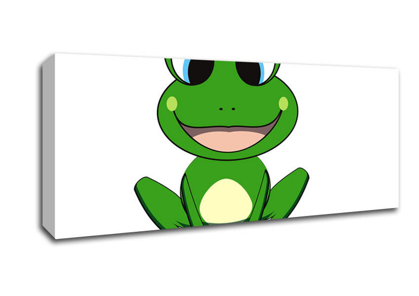 Picture of Happy Frog Ready To Leap White Panoramic Canvas Wall Art