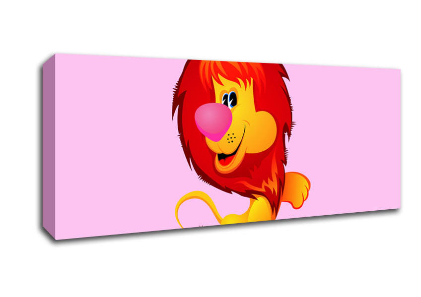 Picture of Happy Lion Pink Panoramic Canvas Wall Art