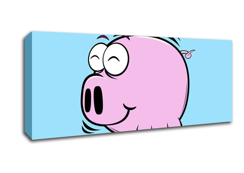 Picture of Happy Pig Smiling Baby Blue Panoramic Canvas Wall Art