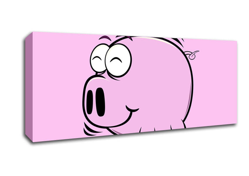 Picture of Happy Pig Smiling Pink Panoramic Canvas Wall Art