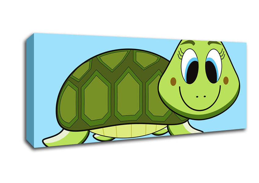 Picture of Happy Turtle Baby Blue Panoramic Canvas Wall Art