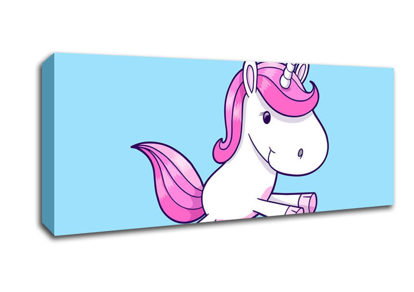 Picture of Leaping Unicorn Baby Blue Panoramic Canvas Wall Art