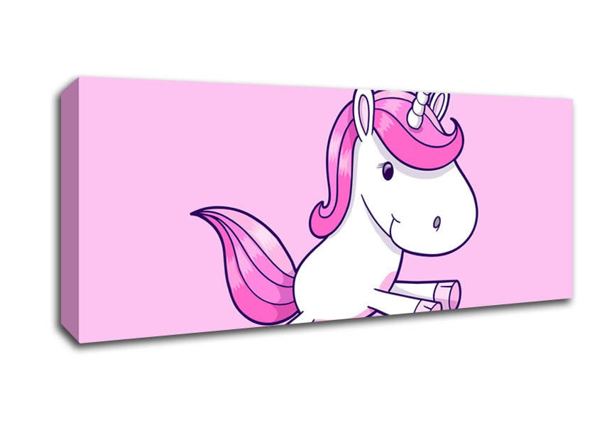 Picture of Leaping Unicorn Pink Panoramic Canvas Wall Art