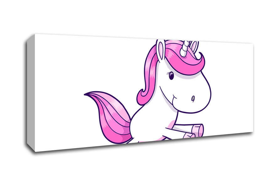 Picture of Leaping Unicorn White Panoramic Canvas Wall Art