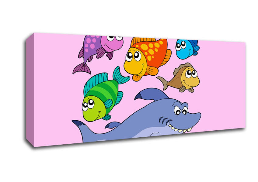 Picture of Shark And Fish Pink Panoramic Canvas Wall Art