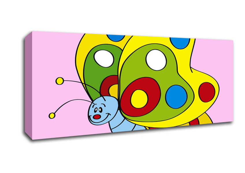 Picture of Smiling Flying Caterpilla Pink Panoramic Canvas Wall Art