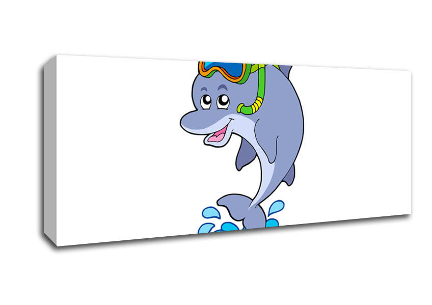 Picture of Snorkeling Dolphin White Panoramic Canvas Wall Art