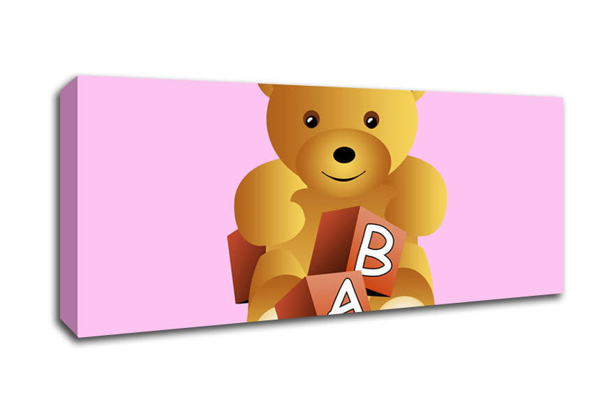 Picture of Teddy Bear Alphabet Blocks Pink Panoramic Canvas Wall Art