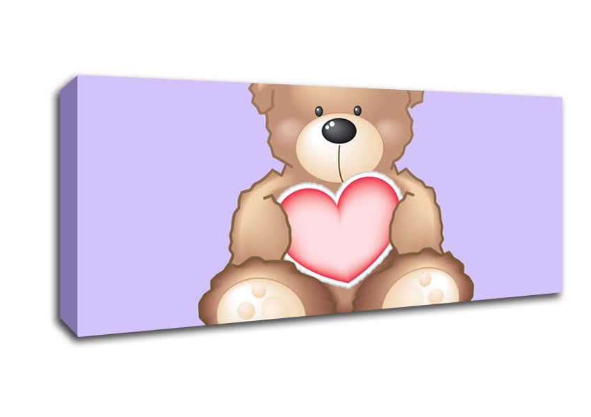 Picture of Teddy Bear Love Heart Lilac Panoramic Canvas Wall Art