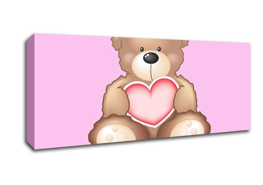 Picture of Teddy Bear Love Heart Pink Panoramic Canvas Wall Art