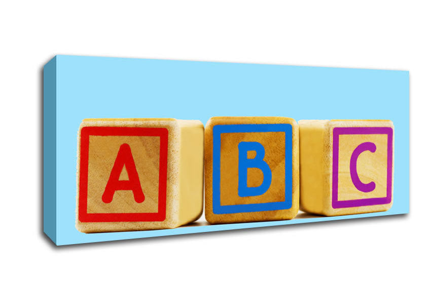 Picture of Three Alphabet Blocks Baby Blue Panoramic Canvas Wall Art
