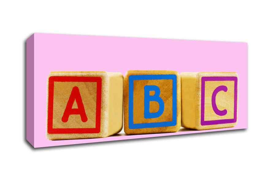 Picture of Three Alphabet Blocks Pink Panoramic Canvas Wall Art