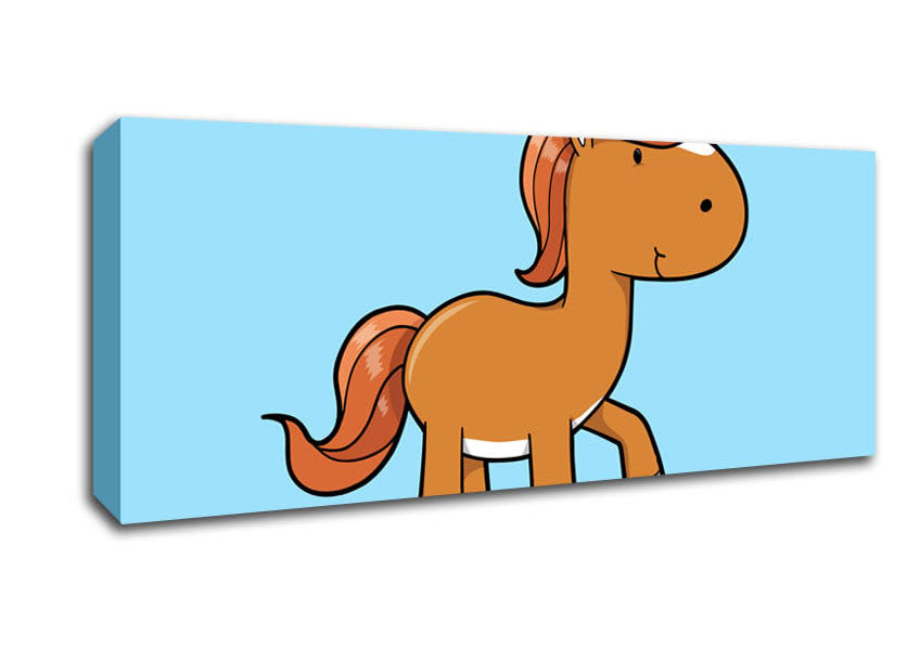 Picture of Walking Pony Horse Baby Blue Panoramic Canvas Wall Art