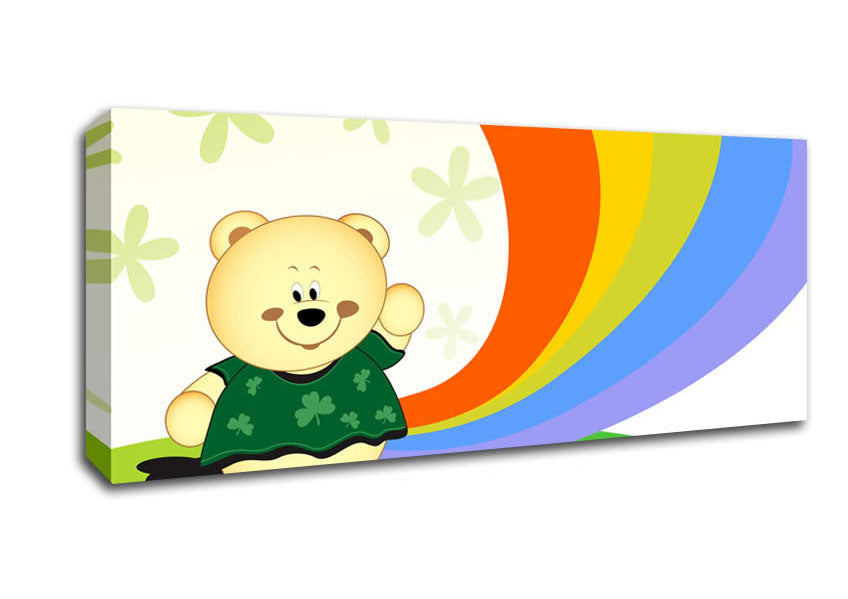 Picture of Waving Rainbow Bear Lilac Panoramic Canvas Wall Art