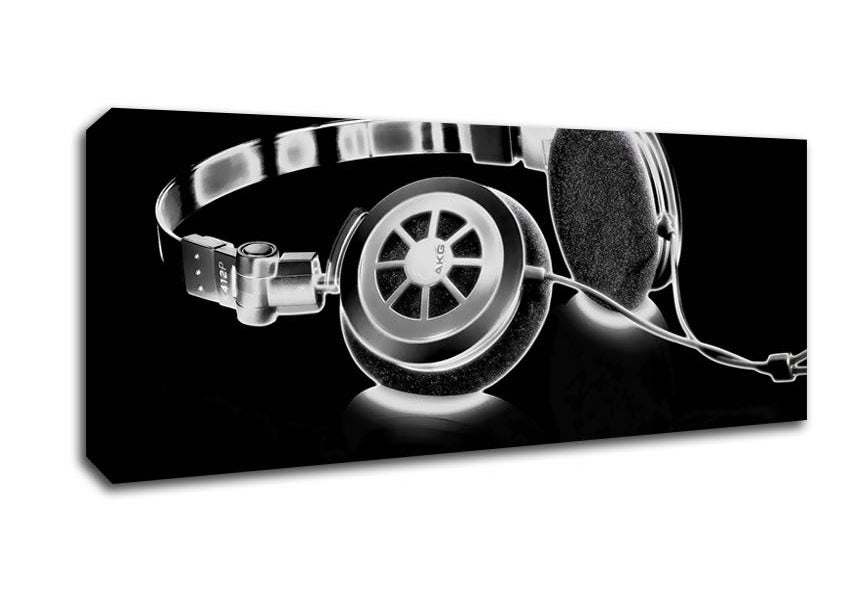Picture of Headphones B n W Panoramic Canvas Wall Art