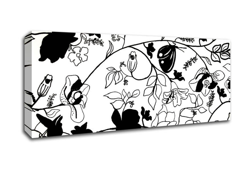 Picture of Floral Desire Black On White Panoramic Canvas Wall Art