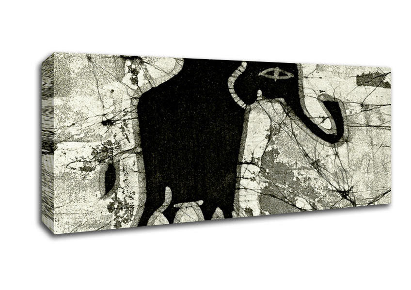 Picture of Tribal Elephant Black Panoramic Canvas Wall Art