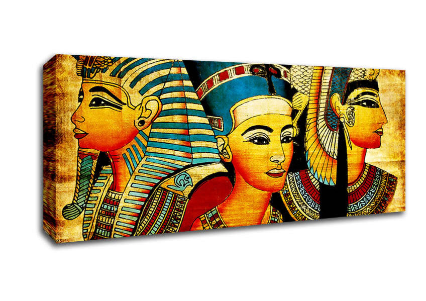 Picture of Heads Of Three Egyptian Queens n Kings Panoramic Canvas Wall Art