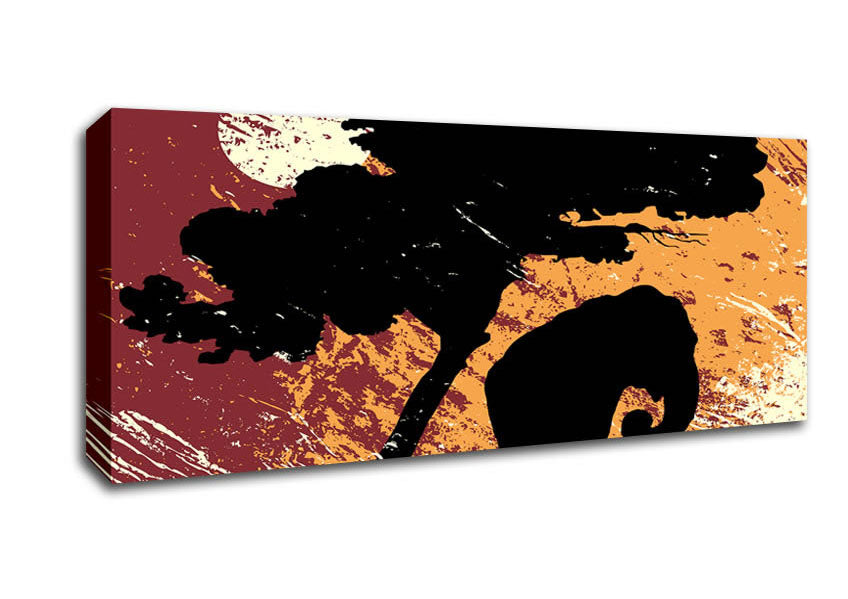 Picture of Elephant Safari By The Sun Panoramic Canvas Wall Art