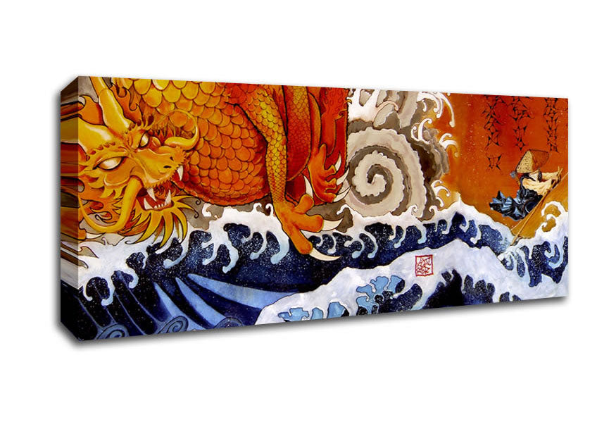 Picture of Japanese Samurai Monk Dragon Panoramic Canvas Wall Art