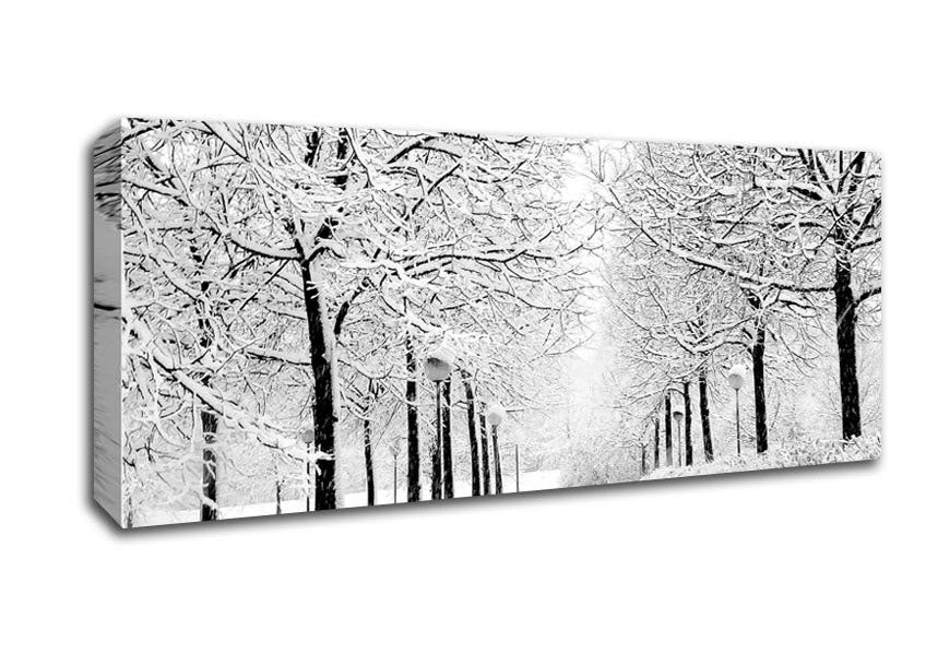 Picture of Winter In The Park Black And White Panoramic Canvas Wall Art