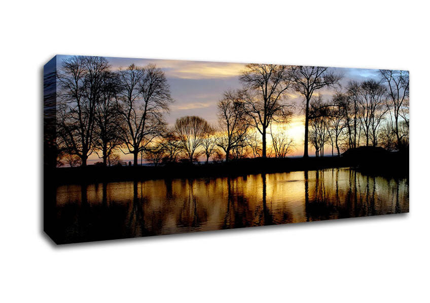 Picture of Woodland Lake At First Light Panoramic Canvas Wall Art