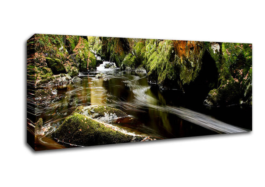 Picture of Woodland Stream Flows Panoramic Canvas Wall Art