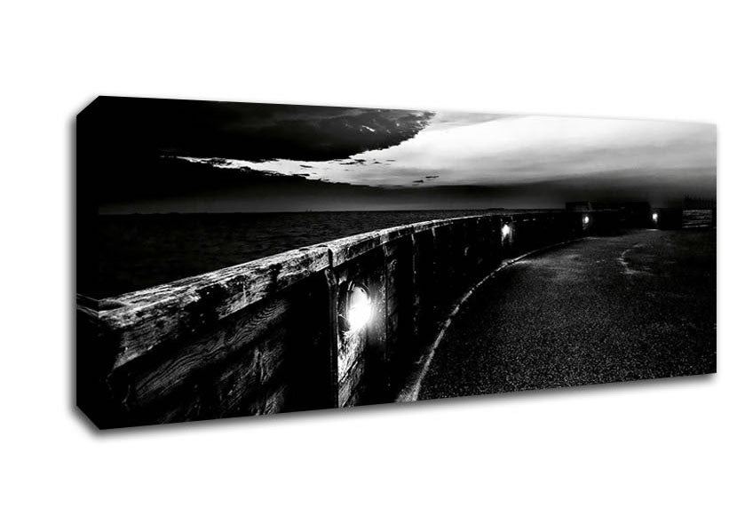Picture of The Never Ending Pier B n W Panoramic Canvas Wall Art