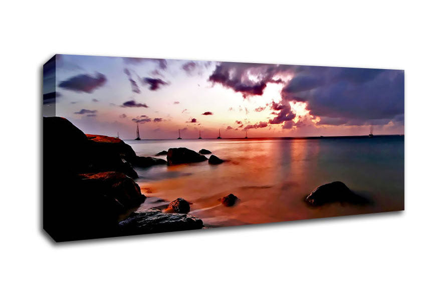 Picture of Misty Peach Ocean Panoramic Canvas Wall Art
