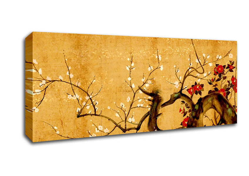Picture of Japanese Flowers Panoramic Canvas Wall Art