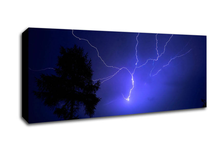 Picture of Night Lightning Blue Panoramic Canvas Wall Art