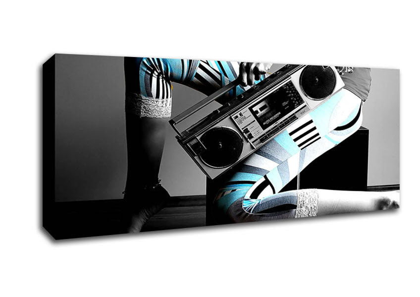Picture of Girl And Tape Recorder Panoramic Canvas Wall Art