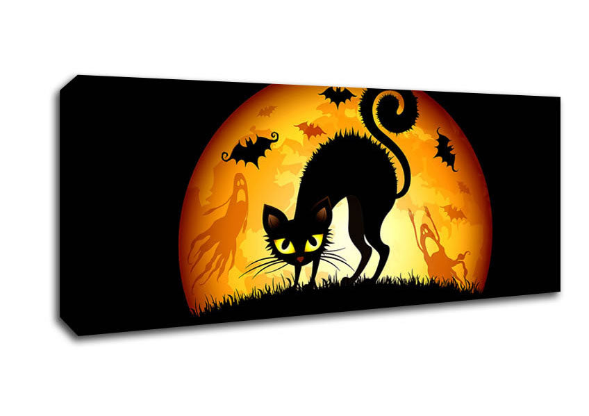 Picture of Halloween Cats Bats Panoramic Canvas Wall Art