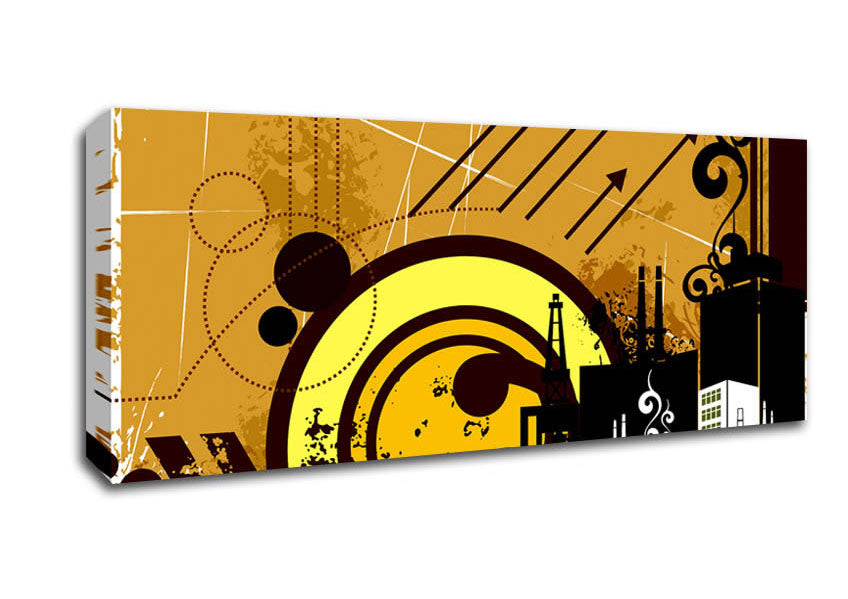 Picture of Contemporary City Sun Brown Panoramic Canvas Wall Art
