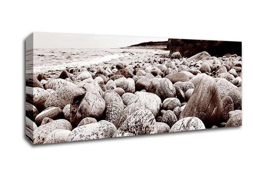 Picture of Pebbles Of The Ocean Brown Panoramic Canvas Wall Art