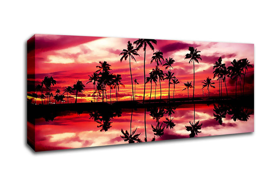 Picture of Pink Palm Tree Reflections Panoramic Canvas Wall Art