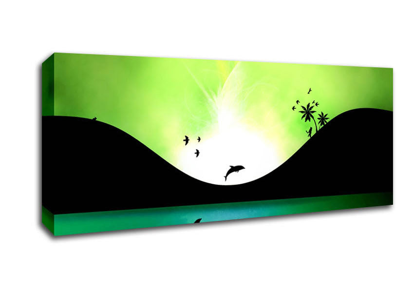 Picture of Green Dolphin Paradise Panoramic Canvas Wall Art