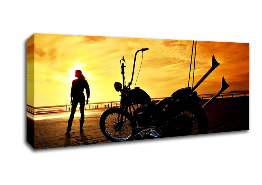 Picture of Harley Davidson Sunset Panoramic Canvas Wall Art