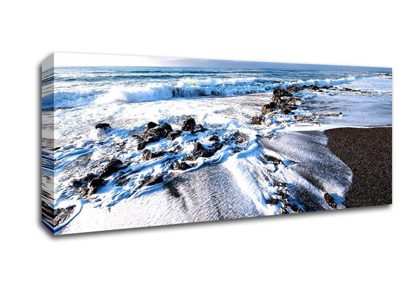 Picture of Waves Crashing On The Beach Panoramic Canvas Wall Art