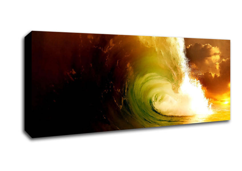 Picture of Stunning Orange Sky Wave Panoramic Canvas Wall Art