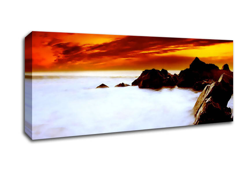Picture of Stunning Red Sky Ocean Mist Panoramic Canvas Wall Art